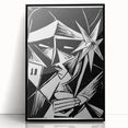 Modern Wall Art: Abstract Linocut with Geometric Black-and-White Design