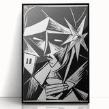 Modern Wall Art: Abstract Linocut with Geometric Black-and-White Design