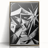 Modern Wall Art: Abstract Linocut with Geometric Black-and-White Design