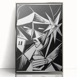 Modern Wall Art: Abstract Linocut with Geometric Black-and-White Design