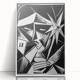 Modern Wall Art: Abstract Linocut with Geometric Black-and-White Design