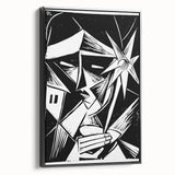 Modern Wall Art: Abstract Linocut with Geometric Black-and-White Design