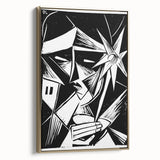Modern Wall Art: Abstract Linocut with Geometric Black-and-White Design