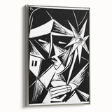 Modern Wall Art: Abstract Linocut with Geometric Black-and-White Design