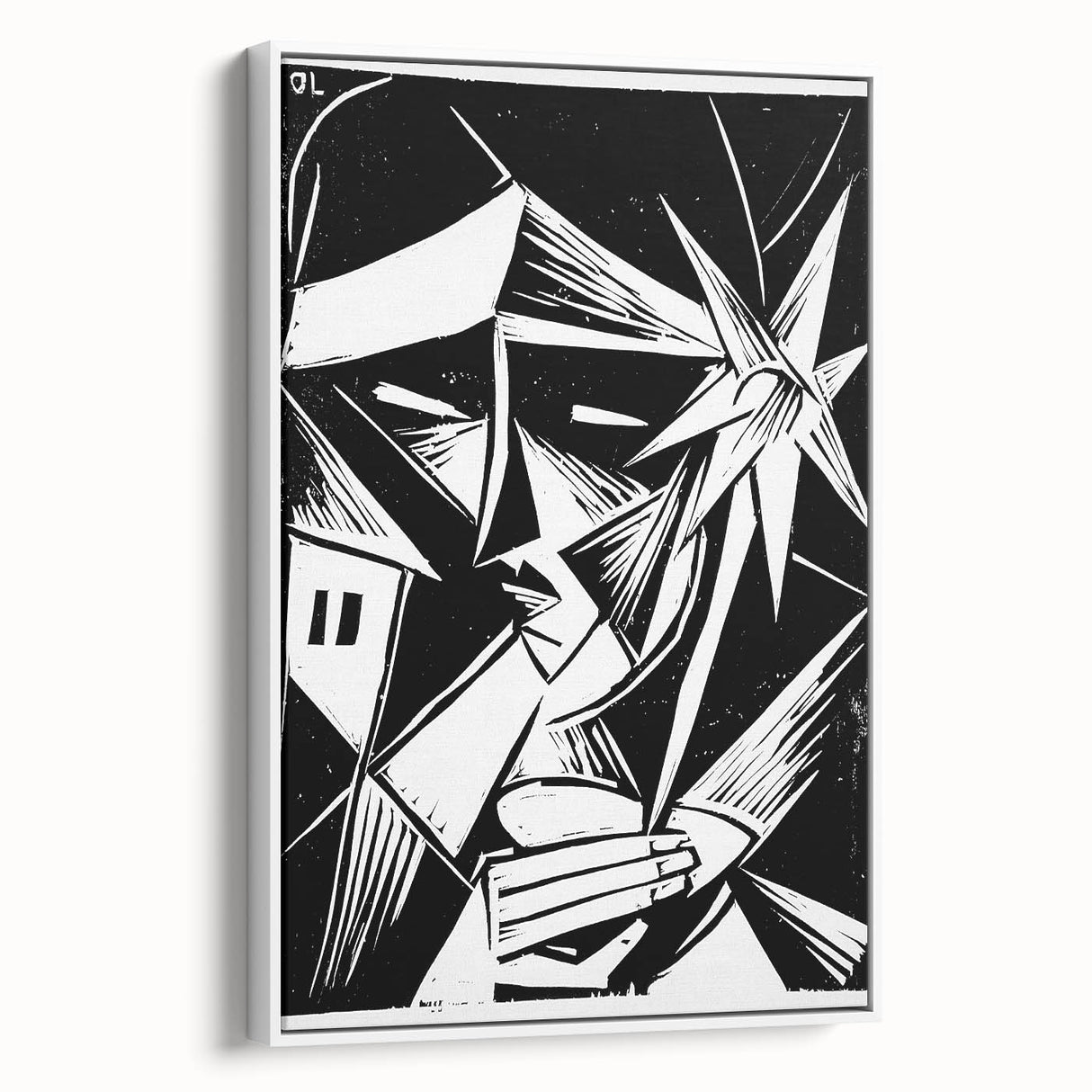 Modern Wall Art: Abstract Linocut with Geometric Black-and-White Design