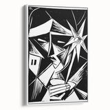 Modern Wall Art: Abstract Linocut with Geometric Black-and-White Design