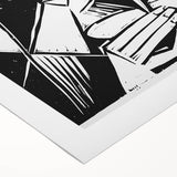 Modern Wall Art: Abstract Linocut with Geometric Black-and-White Design