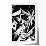Modern Wall Art: Abstract Linocut with Geometric Black-and-White Design