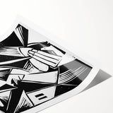 Modern Wall Art: Abstract Linocut with Geometric Black-and-White Design