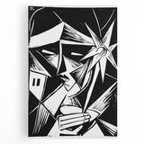 Modern Wall Art: Abstract Linocut with Geometric Black-and-White Design