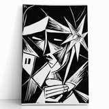 Modern Wall Art: Abstract Linocut with Geometric Black-and-White Design