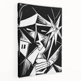 Modern Wall Art: Abstract Linocut with Geometric Black-and-White Design