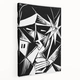 Modern Wall Art: Abstract Linocut with Geometric Black-and-White Design