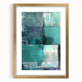 Abstract strokes wall art framed in gold with a white mat, showcasing dynamic brushwork in shades of blue, pink, and gold, perfect for modern decor.