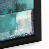 Abstract strokes wall art featuring vibrant blue, gold, and white colors, elegantly framed, showcasing a modern design perfect for contemporary interiors.