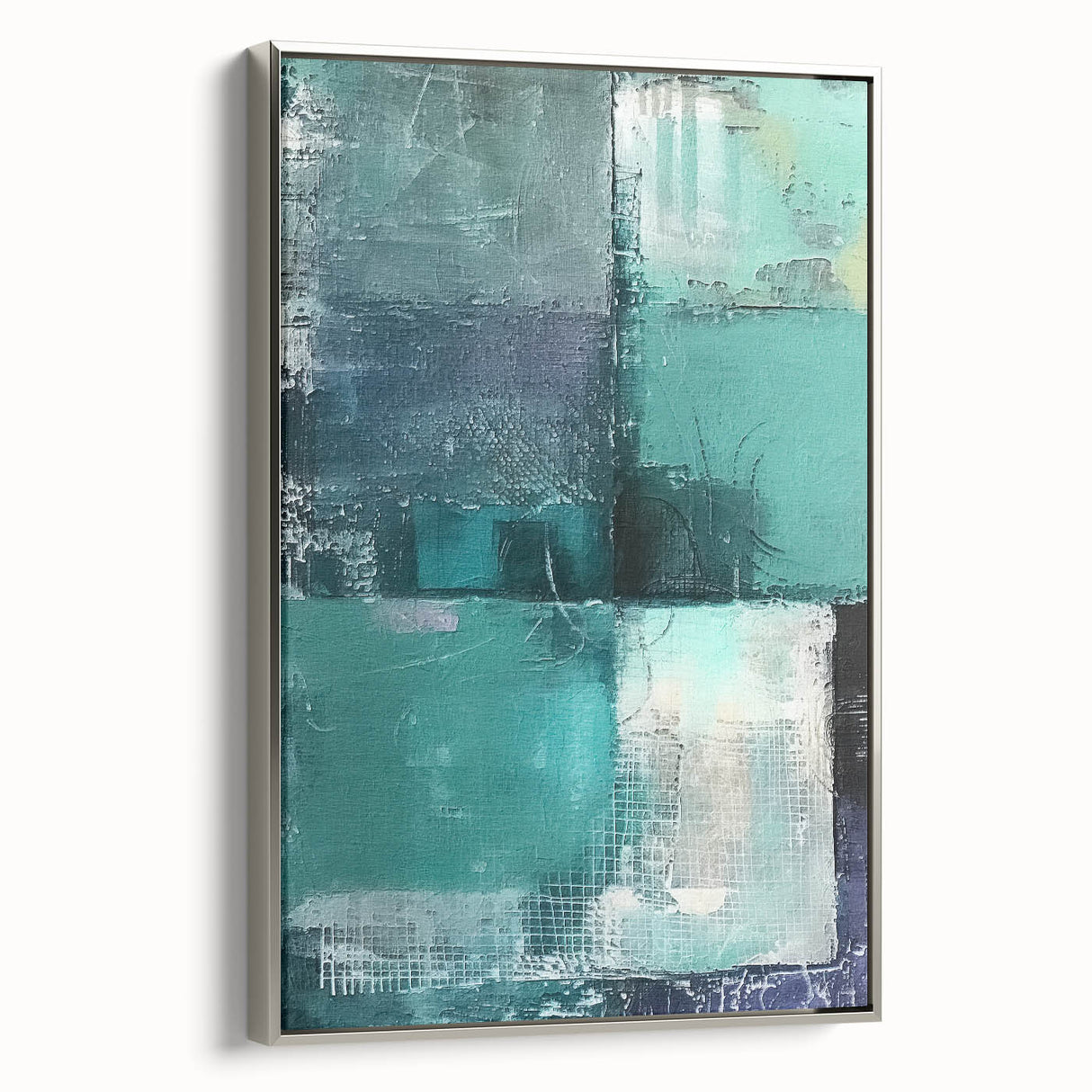 Framed canvas wall art showcasing abstract silver strokes on a textured surface, adding a modern touch to home decor and art enthusiasts' collections.