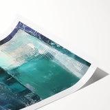 Abstract wall art print featuring vibrant strokes in shades of blue, orange, and yellow, designed to enhance modern decor, rolled and ready for framing.