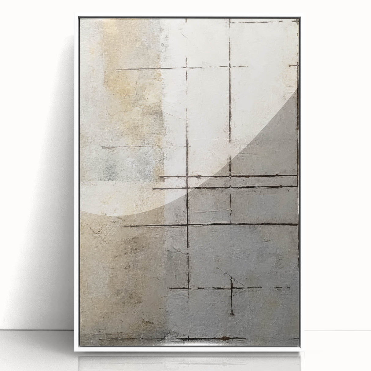 Framed abstract strokes wall art featuring a modern design in white and soft pastel colors, enhancing home decor with elegance and sophistication. This piece is perfect for contemporary living spaces and adds a touch of creativity to any room.