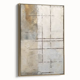 Framed canvas wall art featuring abstract gold strokes on a neutral background, showcasing modern design elements perfect for contemporary home decor.