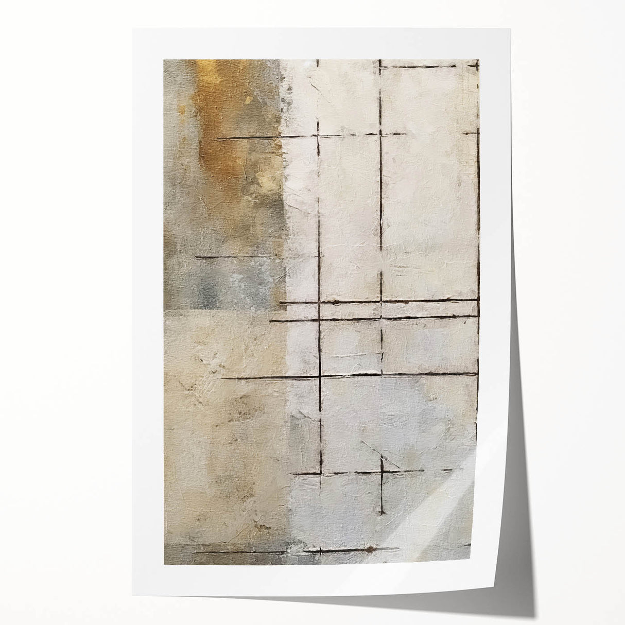 Abstract wall art print featuring vibrant strokes in blue, yellow, and pink hues, showcasing a modern design ideal for contemporary home decor. The rolled print is packaged securely for easy transport and display.