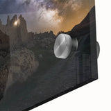 Close-up of a stunning acrylic landscape artwork showcasing a majestic castle surrounded by lush greenery, perfect for home decor or art lovers.