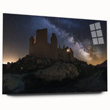 Acrylic glass artwork depicting a serene landscape featuring a majestic castle, showcased in a side view without pins, perfect for home decor. The vibrant colors and intricate details enhance any interior space.