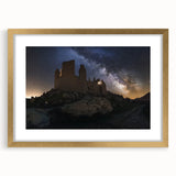 Elegant gold-framed landscape artwork depicting a picturesque castle scene with a mat border, ideal for home decor and enhancing interior aesthetics.