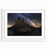 Elegant white-framed landscape artwork showcasing a majestic castle surrounded by lush greenery, perfect for home decor or gallery display.