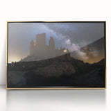 Framed acrylic artwork showcasing a picturesque landscape with a majestic castle, highlighted by a luxurious gold frame, ideal for elegant home decor.