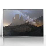 Framed acrylic art piece depicting a scenic landscape with a majestic castle, set against vibrant greenery and a clear blue sky, perfect for home décor.