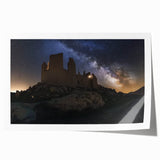 Detailed rolled print showcasing a vibrant landscape with a majestic castle set against a serene backdrop, perfect for home decor or wall art enthusiasts.