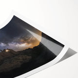 Elegant rolled print showcasing a vibrant landscape featuring a majestic castle surrounded by lush greenery and a serene sky, perfect for home decor.