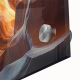 Close-up of a vibrant acrylic landscape artwork depicting intricate cave formations, showcasing rich colors and textures, ideal for modern home decor.