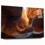 Acrylic glass artwork showcasing a mesmerizing landscape of caves, highlighting intricate details and vibrant colors, perfect for modern home decor.