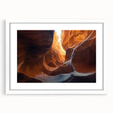 Framed landscape art depicting a serene cave scene, featuring natural earthy tones and a white mat, ideal for home decor and adding a tranquil ambiance.