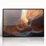 Framed acrylic artwork depicting a stunning landscape with caves, featuring a black frame, perfect for home decor, blending modern and natural aesthetics.