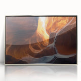 Framed acrylic artwork showcasing a stunning cave landscape in silver tones, perfect for modern home decor. Ideal for nature enthusiasts and art collectors.