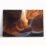 Stretched canvas artwork depicting a serene landscape with caves, showcasing earthy tones and intricate details, perfect for home decor or art collectors.