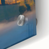 Close-up of vibrant acrylic glass artwork depicting dramatic cliffs and landscapes, showcasing rich colors and intricate details, ideal for modern home decor.