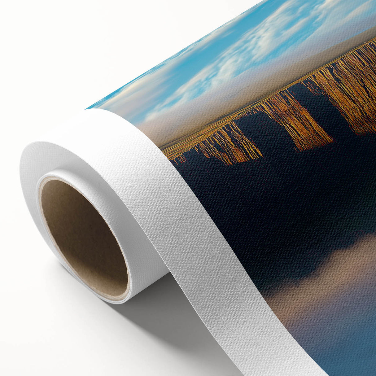 Stunning rolled canvas artwork depicting dramatic cliffs and serene landscapes, showcasing vibrant colors and intricate details, perfect for home decor.