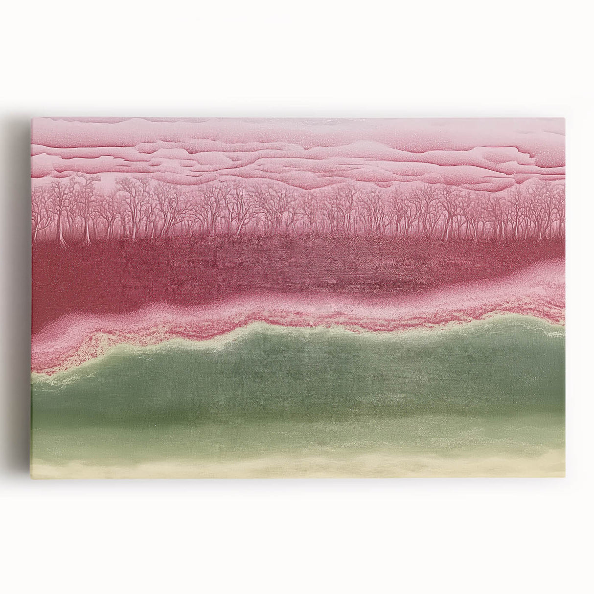 Abstract Office Wall Art – Burgundy & Green Landscape Canvas