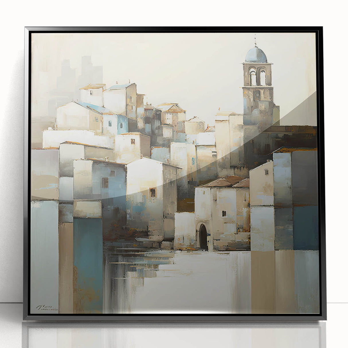 Framed abstract architecture wall art in black acrylic, showcasing geometric patterns and modern design elements, ideal for contemporary home decor.