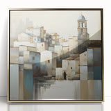 Framed abstract architecture wall art featuring sleek gold accents and a modern design, ideal for enhancing contemporary decor in living spaces.