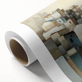 Abstract wall art canvas showcasing geometric architecture patterns in vibrant colors, rolled up for shipping, ideal for modern home decor.