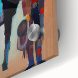 Close-up of an abstract figurative wall art piece, showcasing vibrant colors and fluid shapes on acrylic glass, perfect for modern home decor.