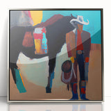 Framed abstract figurative wall art featuring a silver-acrylic finish, showcasing modern design elements. Perfect for adding sophistication to contemporary interiors.