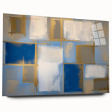 Abstract geometric acrylic glass art piece showcasing a vibrant color palette, viewed from the side without pins, highlighting its sleek design. Perfect for modern decor.