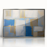 Framed abstract geometric art piece with silver accents and a modern design, enhancing contemporary decor in living spaces or offices.