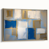 Framed abstract geometric canvas artwork with a gold finish, showcasing a modern design in a sleek side view, perfect for contemporary home decor.