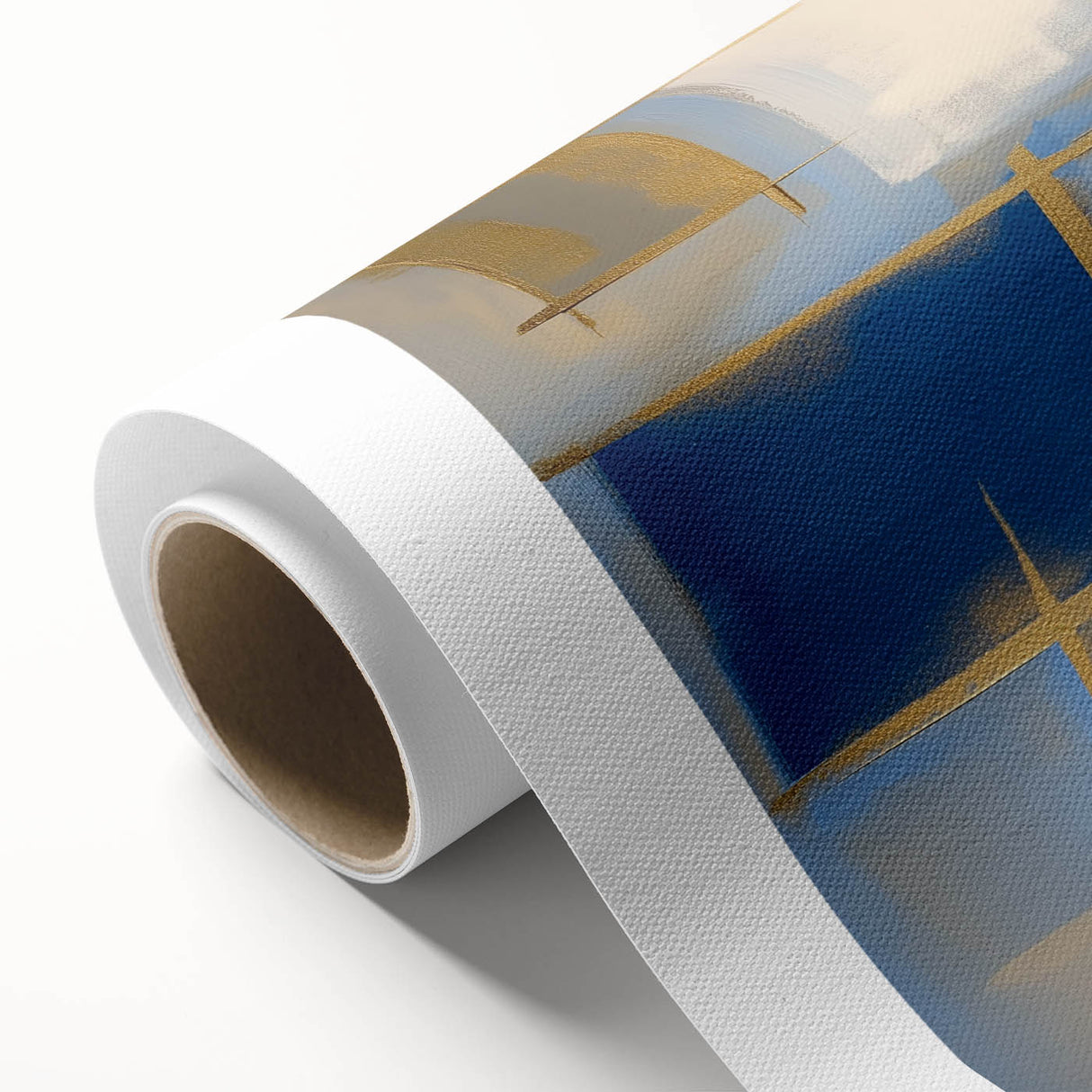 Abstract geometric design on rolled canvas showcasing vibrant colors and sharp angles, ideal for modern home decor. Packaged securely for easy display.